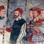 A head chef or food taster sampling dishes in Feast of Bartolomeo Colleoni in honor of Christian I of Denmark, attributed to Romanino (1467)